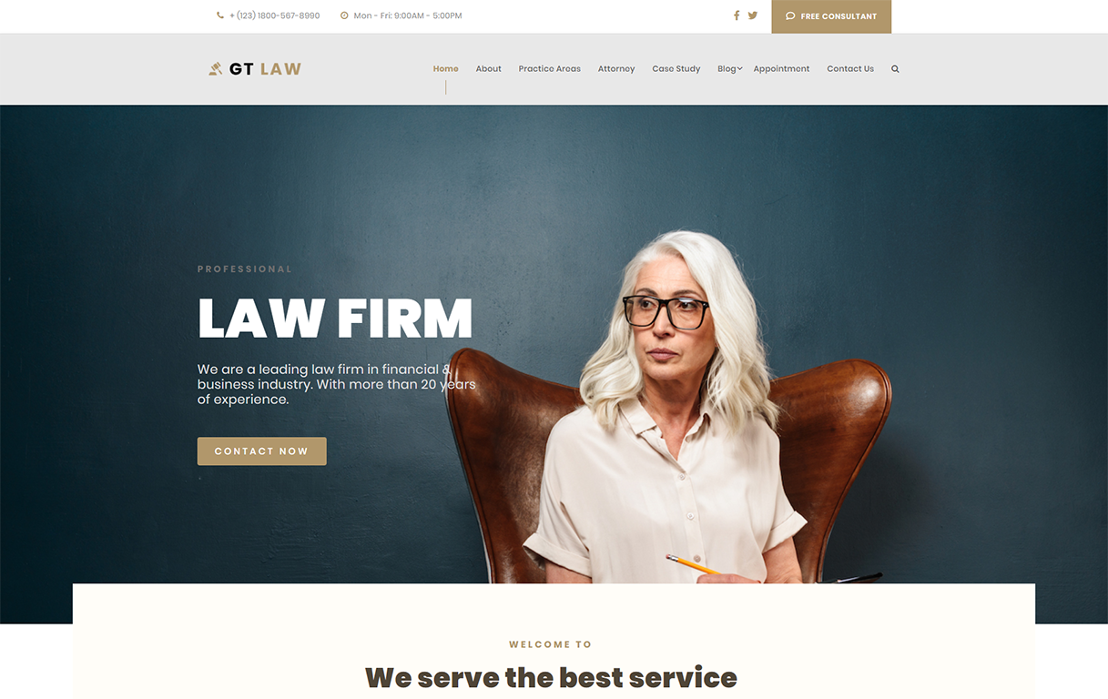 Gt Law Free Elementor Wordpress Theme