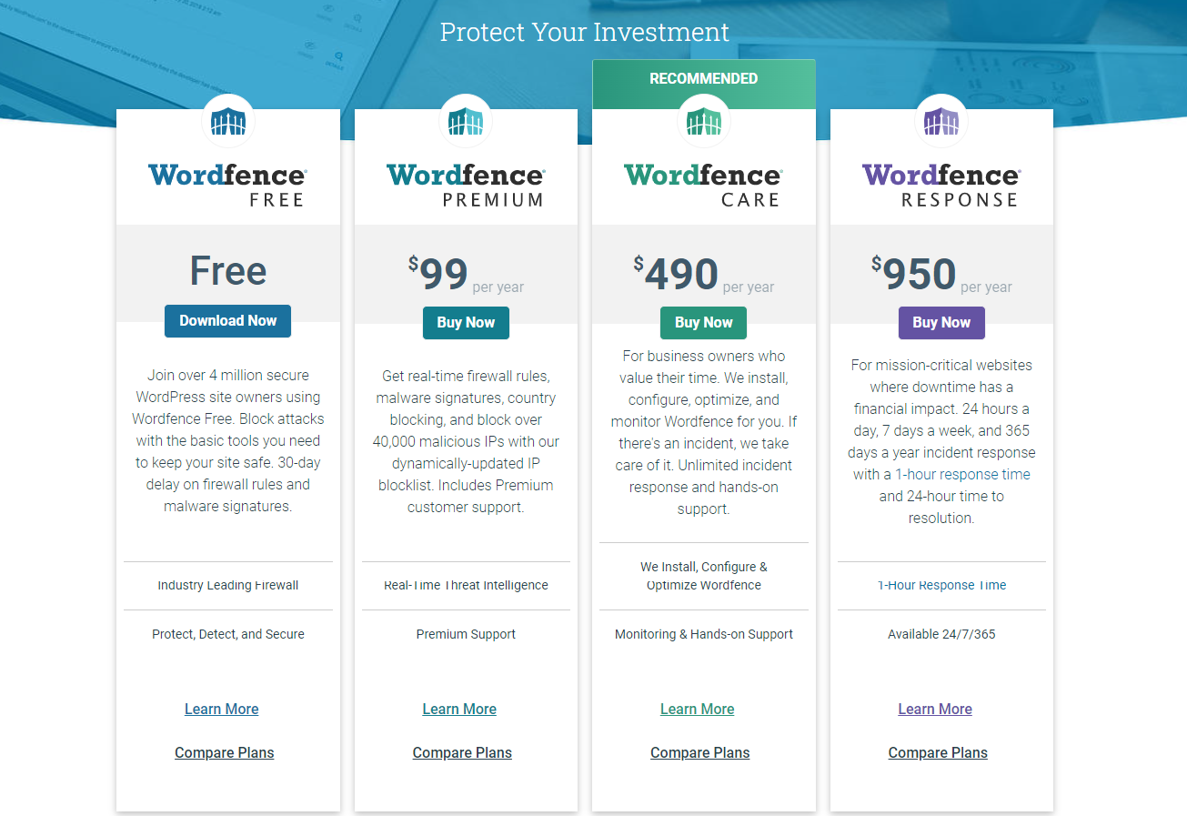 Wordfence Pricing Plans