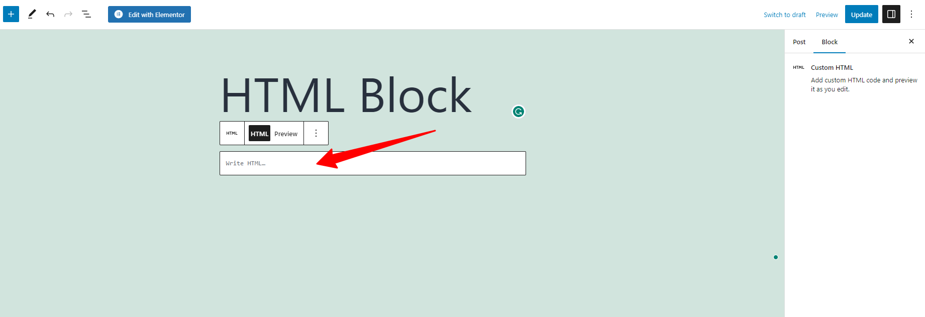 Use Gutenberg Html Block 1