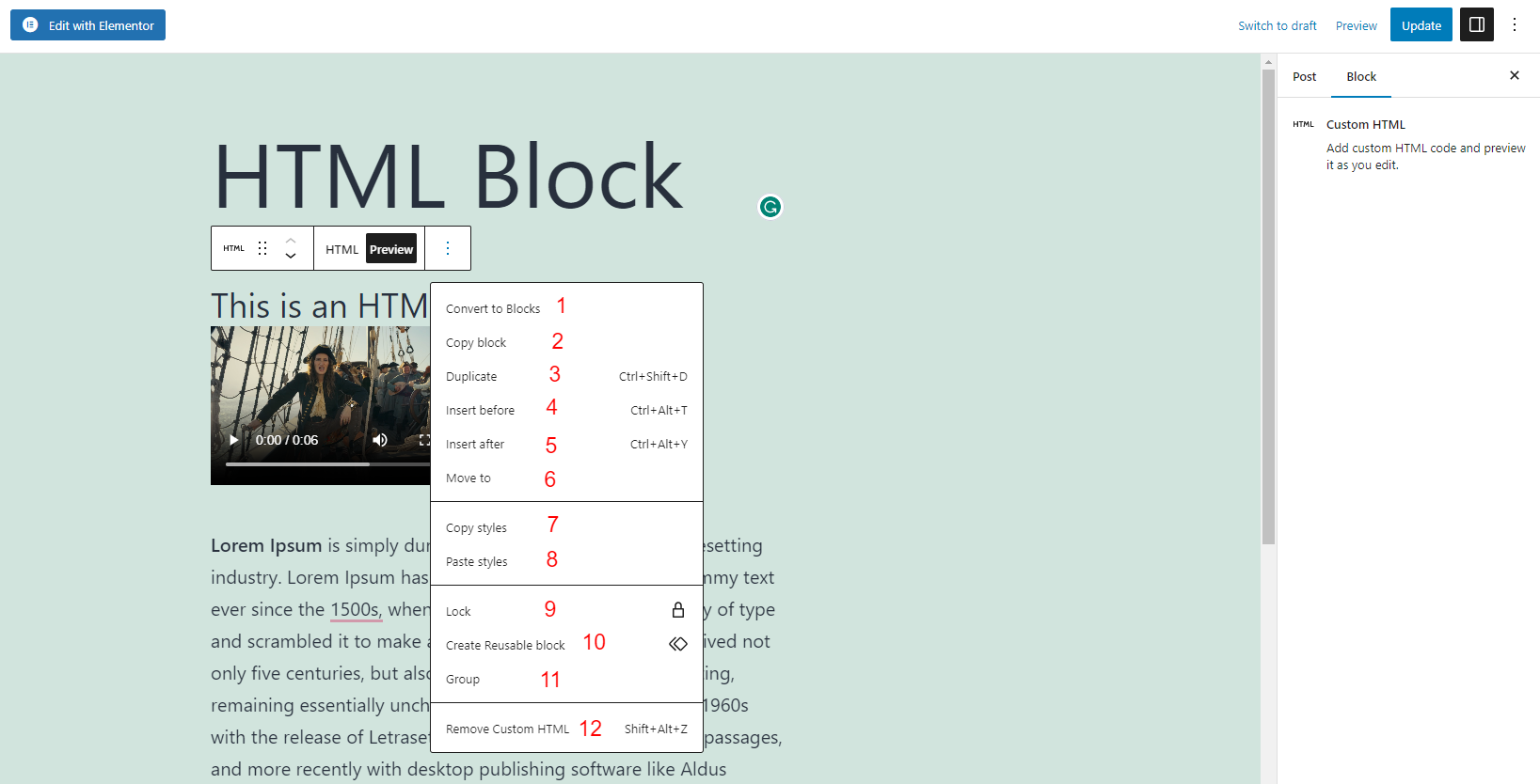 Use Gutenberg Html Block 10
