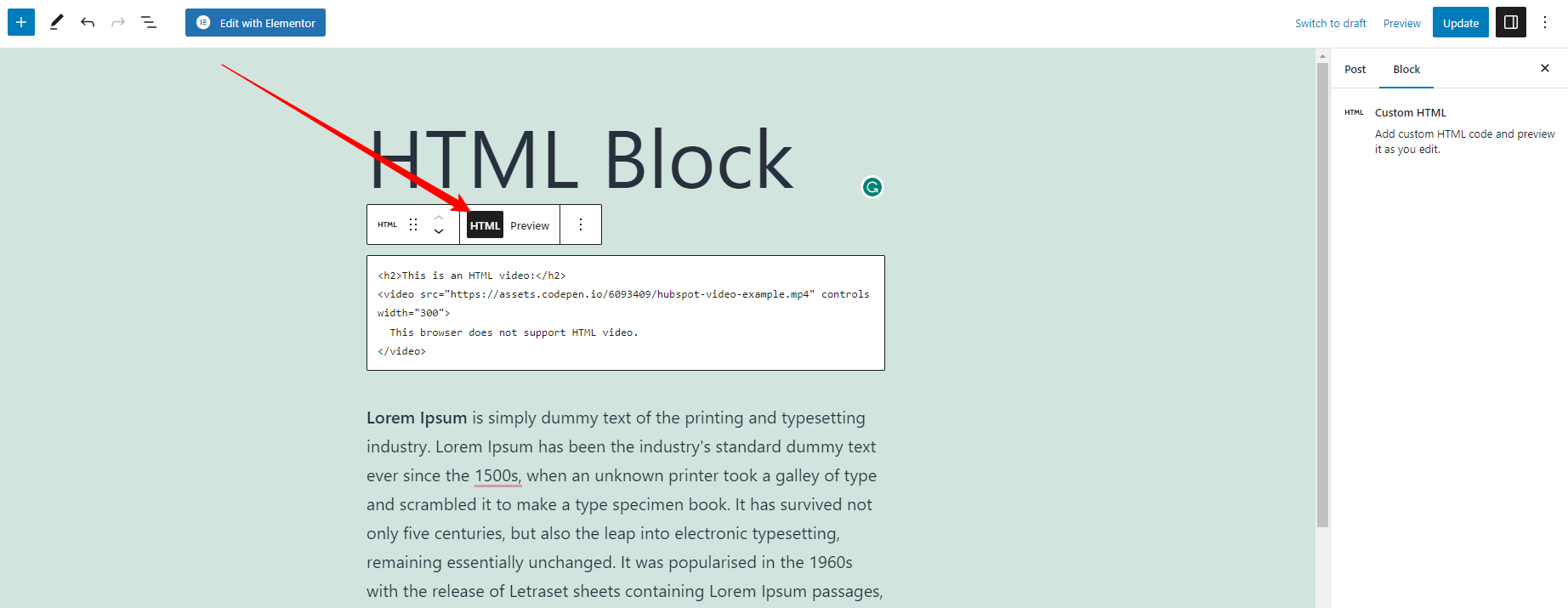 Use Gutenberg Html Block 8 1