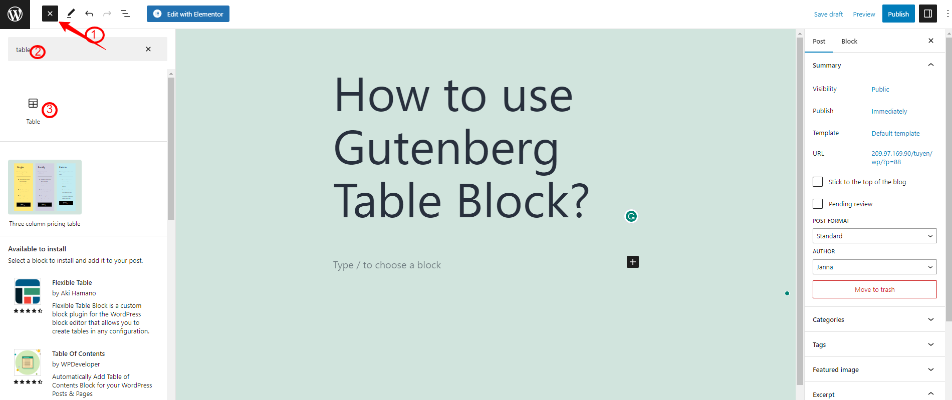 Use Gutenberg Table Block 1