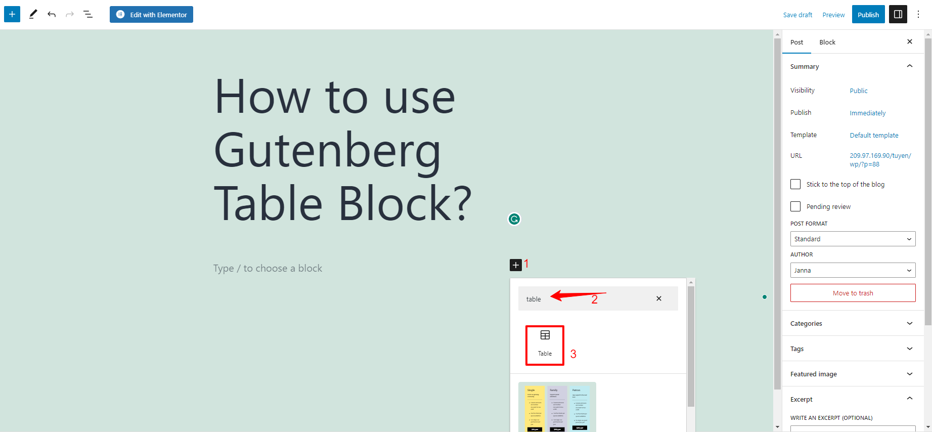 Use Gutenberg Table Block