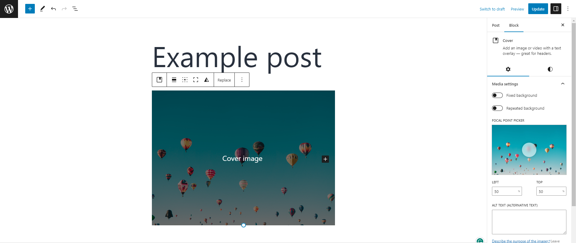 Cover Image In Gutenberg Editor