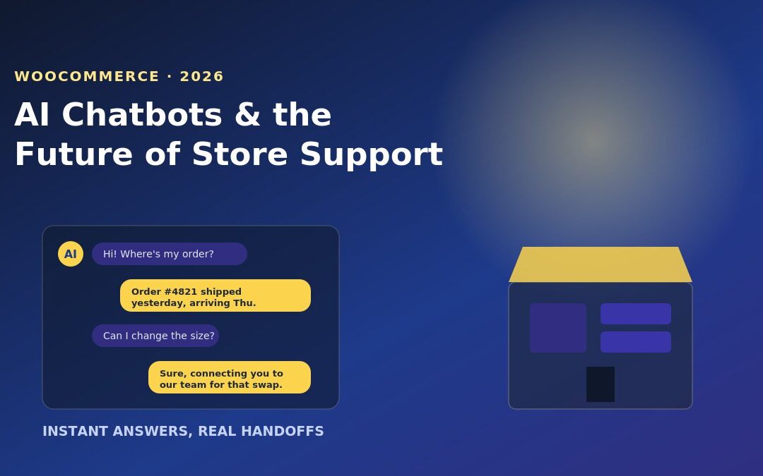 AI chatbot transforming WooCommerce customer support hero graphic